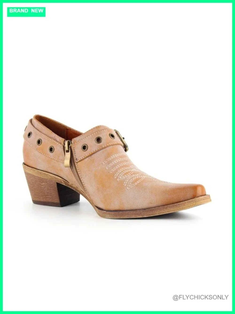 Western Ankle Boots Cowgirl Heels with Buckle Strap Distressed Stitching Snip